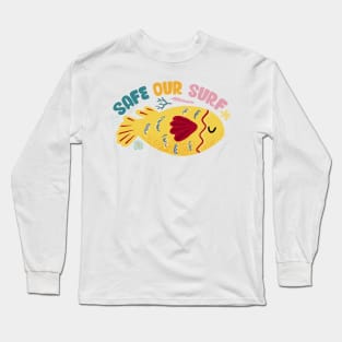 Safe our Surf quote with cute sea animal fish, starfish, coral and shell Long Sleeve T-Shirt